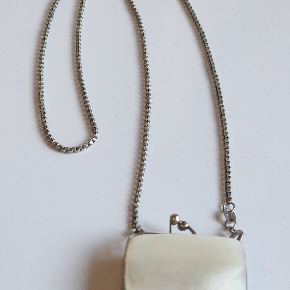Vintage Mini Mother Of  Pearl Pendand Pill...Box Necklace